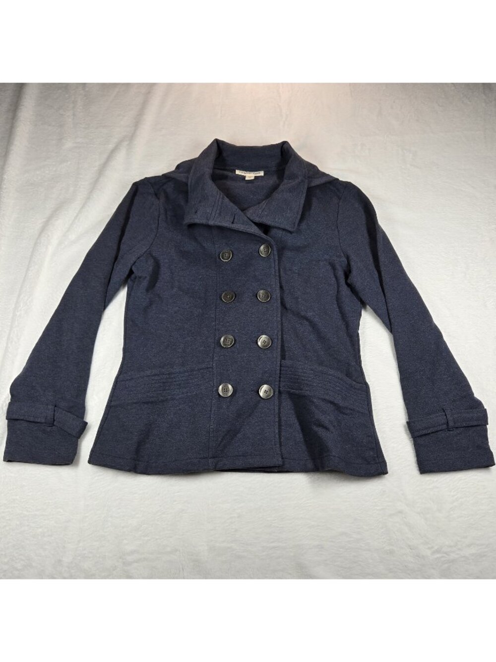 Coldwater Creek Double Breasted Hooded Military Jacket Navy Blue Women's Small